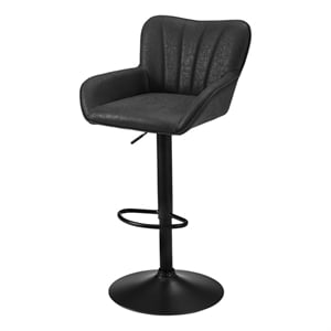 Pemberly Row Set of 2 Adjustable Swivel Barstools in Black Faux Leather
