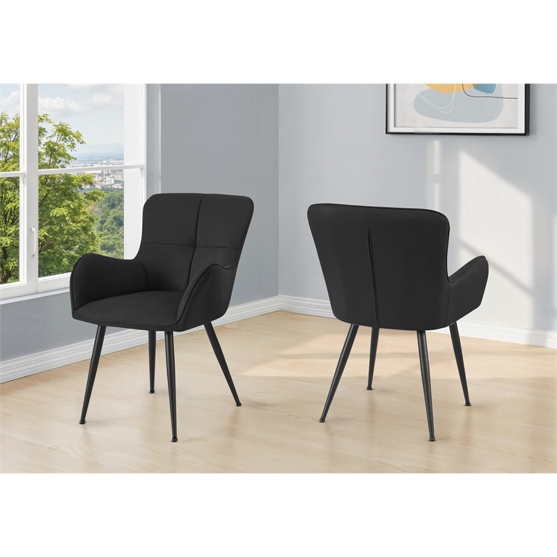 Pemberly Row Set of 2 Tufted Dining Chairs in Black Suede-Look Upholstery