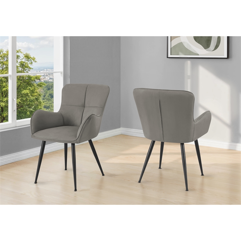 Pemberly Row Set of 2 Tufted Dining Chairs in Gray Suede-Look Upholstery