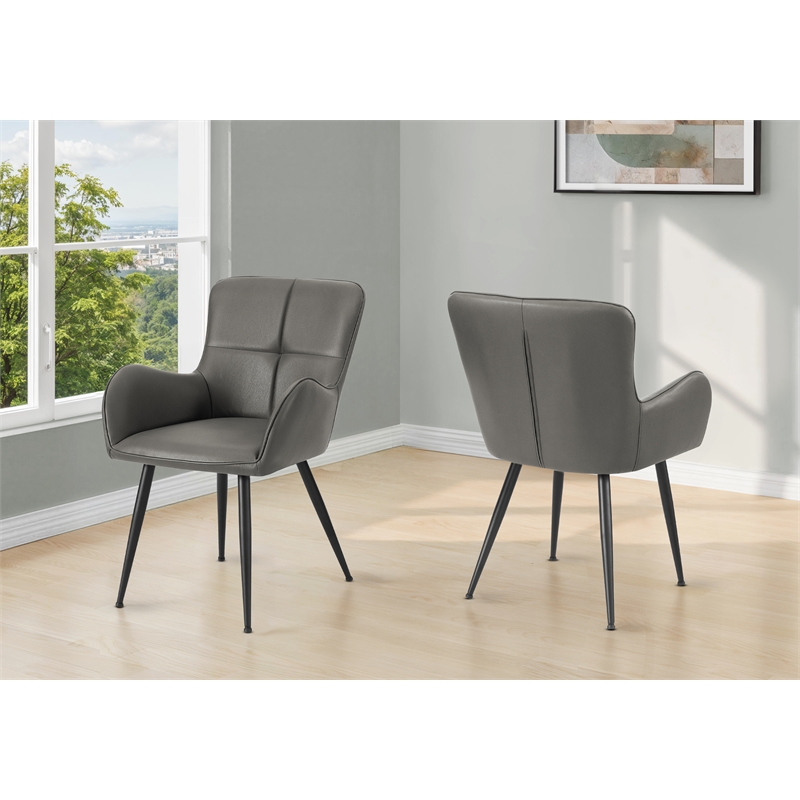 Pemberly Row Set of 2 Tufted Dining Chairs in Gray Faux Leather