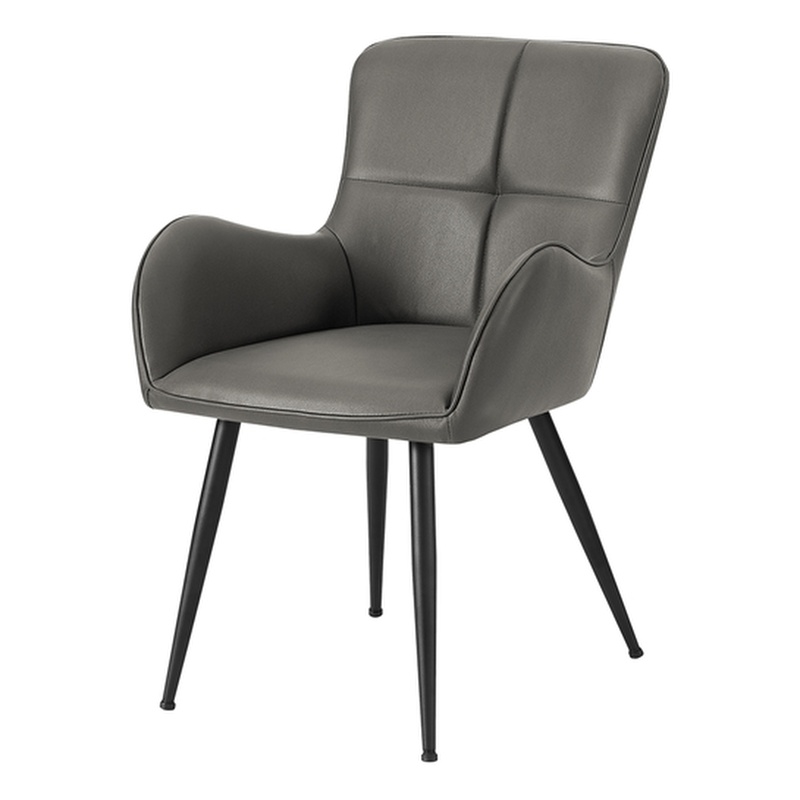 Pemberly Row Set of 2 Tufted Dining Chairs in Gray Faux Leather