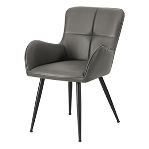Pemberly Row Set of 2 Tufted Dining Chairs in Gray Faux Leather