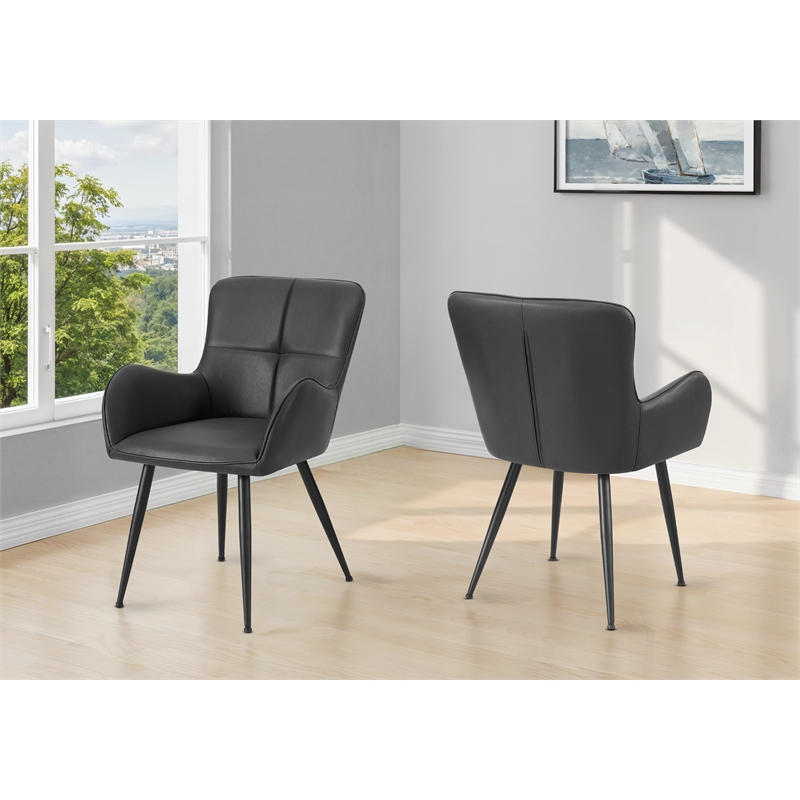 Pemberly Row Set of 2 Tufted Dining Chairs in Black Faux Leather
