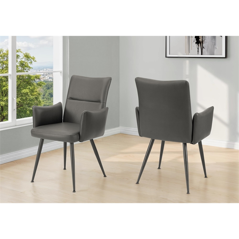 Pemberly Row Set of 2 Upholstered Dining Chairs in Gray Faux Leather