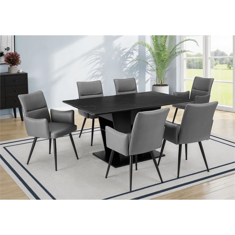 Pemberly Row Set of 2 Upholstered Dining Chairs in Gray Faux Leather