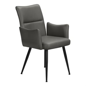 Pemberly Row Set of 2 Upholstered Dining Chairs in Gray Faux Leather