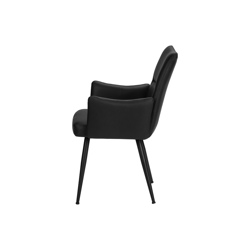 Pemberly Row Set of 2 Upholstered Dining Chairs in Black Faux Leather
