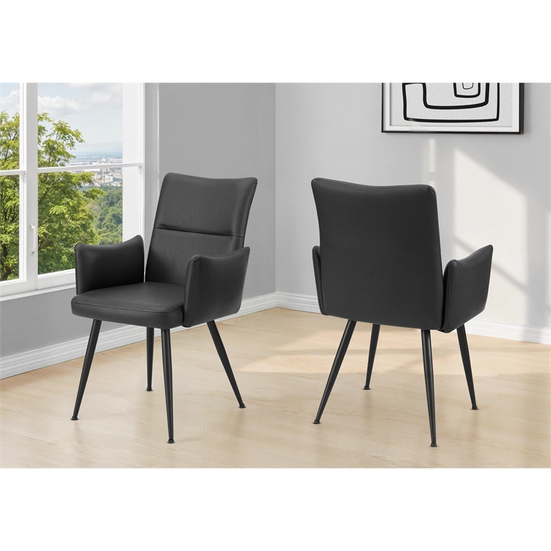 Pemberly Row Set of 2 Upholstered Dining Chairs in Black Faux Leather