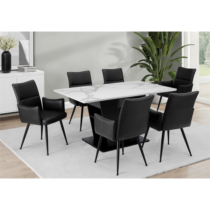 Pemberly Row Set of 2 Upholstered Dining Chairs in Black Faux Leather