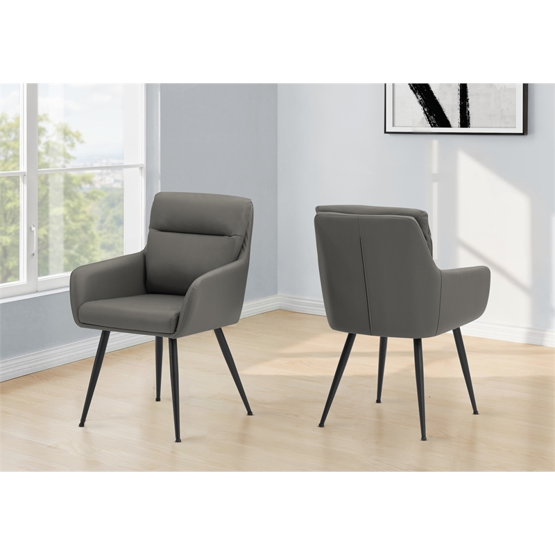 Pemberly Row Set of 2 Contemporary Dining Chairs in Gray Faux Leather
