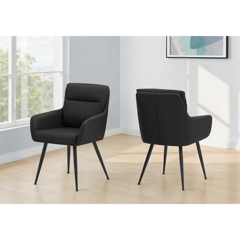 Pemberly Row Set of 2 Contemporary Dining Chairs in Black Faux Leather