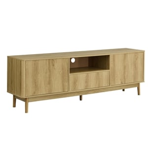 Pemberly Row 72&quot Mid-Century TV Stand with Storage in Light Walnut Laminate