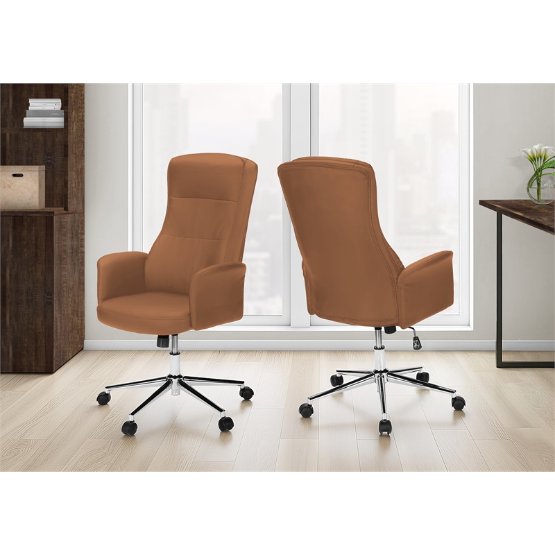 Pemberly Row High-Back Executive Office Chair in Brown Faux Leather with Chrome
