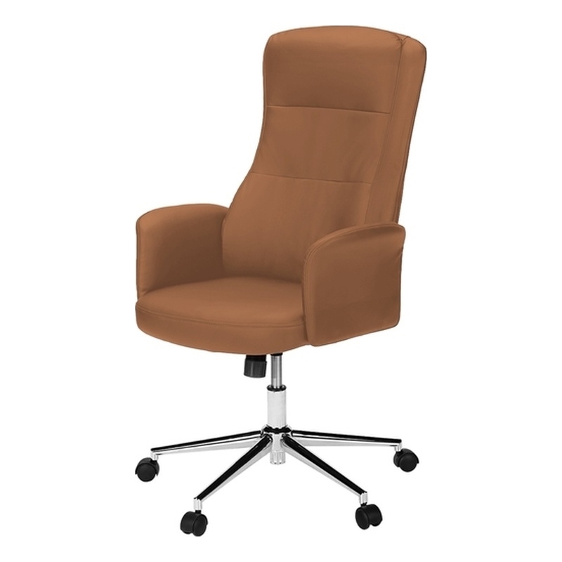 Pemberly Row High-Back Executive Office Chair in Brown Faux Leather with Chrome