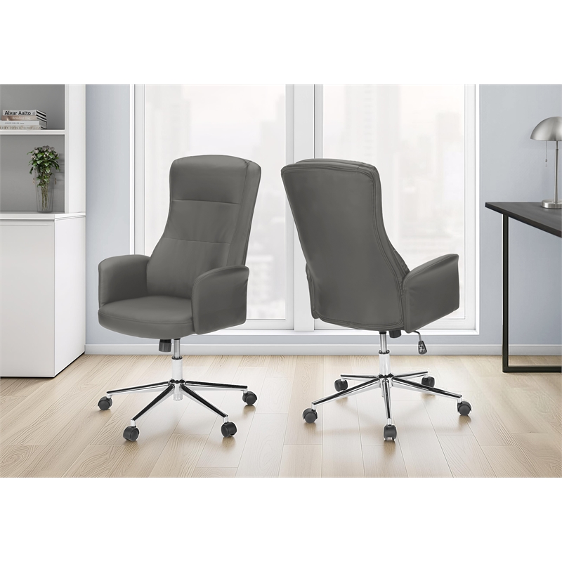 Pemberly Row High-Back Executive Office Chair in Gray Faux Leather with Chrome