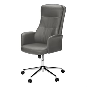 Pemberly Row High-Back Executive Office Chair in Gray Faux Leather with Chrome