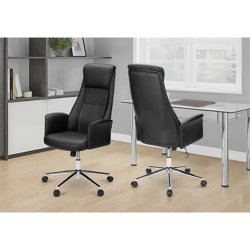 Pemberly Row Black Faux Leather High-Back Executive Office Chair with Headrest