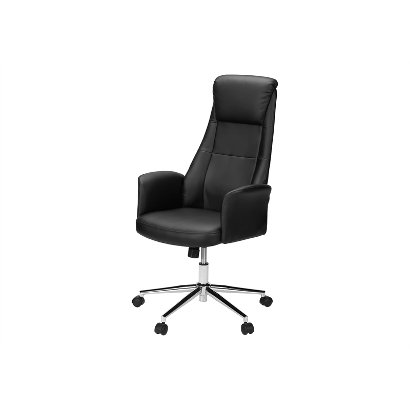 Pemberly Row Black Faux Leather High-Back Executive Office Chair with Headrest