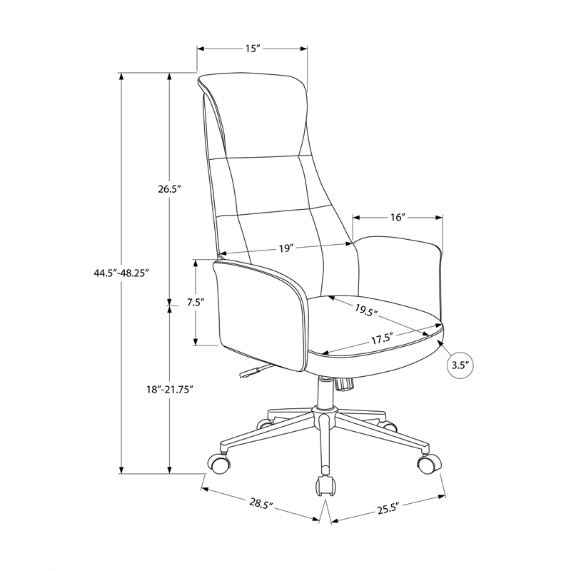 Pemberly Row Black Faux Leather High-Back Executive Office Chair with Headrest
