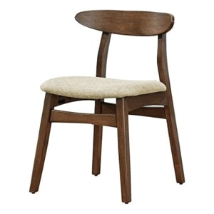 Pemberly Row Set of 2 Mid-Century Dining Chairs in Sand Fabric with Walnut Legs