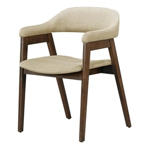 Pemberly Row Set of 2 Mid-Century Dining Chairs in Sand Fabric with Dark Walnut