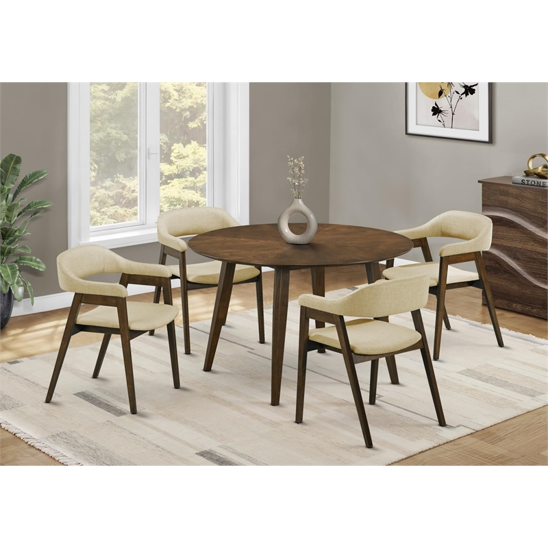 Pemberly Row Set of 2 Mid-Century Dining Chairs in Sand Fabric with Dark Walnut