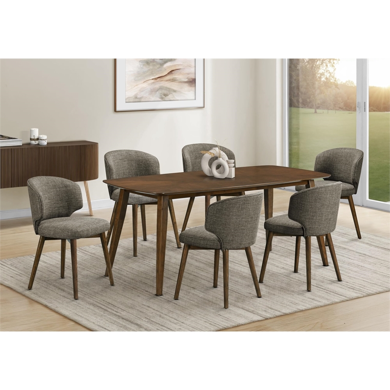 Pemberly Row Set of 2 Dining Chairs in Brown Woven Fabric with Walnut