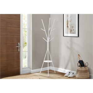 Pemberly Row 72&quot White Metal Coat Rack with 6 Hooks and MDF Shelf
