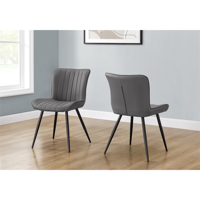 Pemberly Row Set of 2 Mid-Century Dining Chairs in Gray Faux Leather with Metal