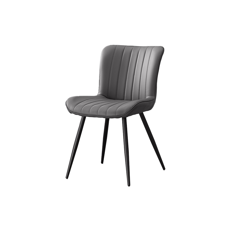 Pemberly Row Set of 2 Mid-Century Dining Chairs in Gray Faux Leather with Metal