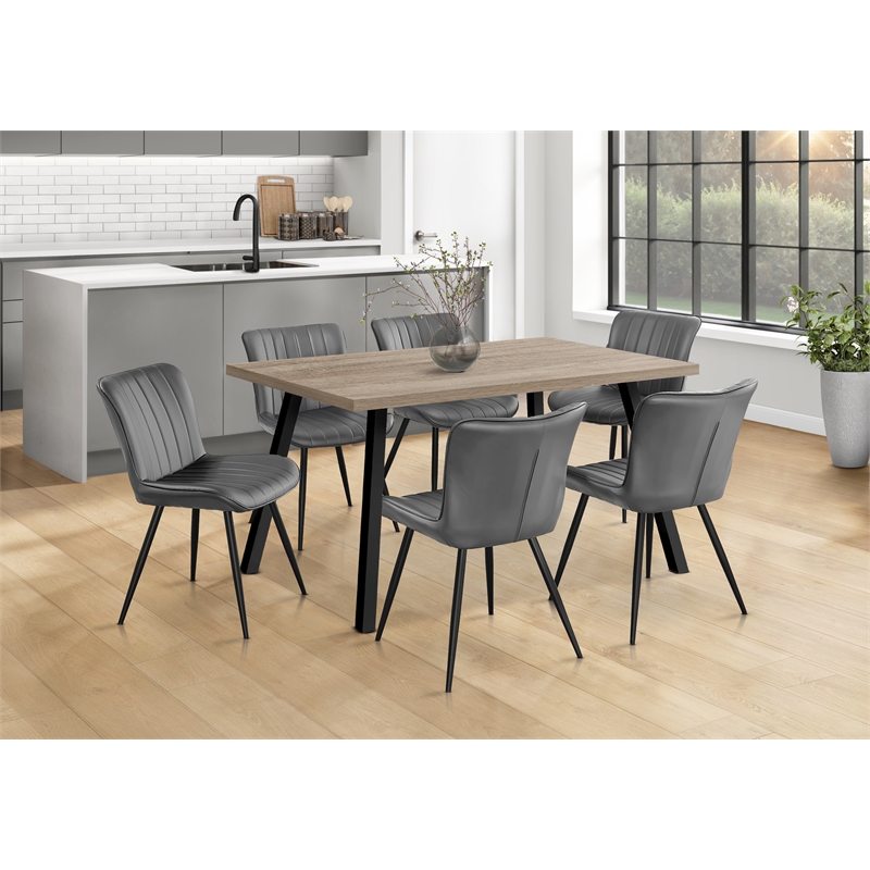 Pemberly Row Set of 2 Mid-Century Dining Chairs in Gray Faux Leather with Metal