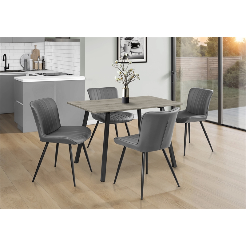 Pemberly Row Set of 2 Mid-Century Dining Chairs in Gray Faux Leather with Metal