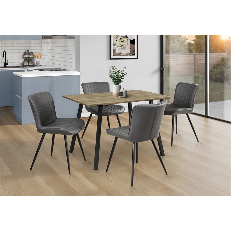 Pemberly Row Set of 2 Mid-Century Dining Chairs in Gray Faux Leather with Metal