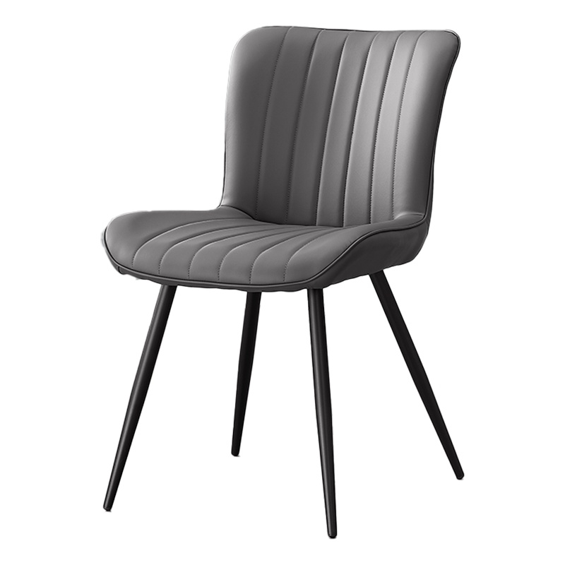 Pemberly Row Set of 2 Mid-Century Dining Chairs in Gray Faux Leather with Metal