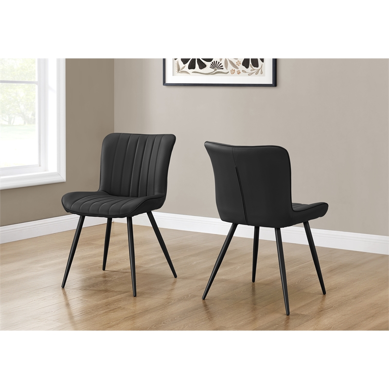 Pemberly Row Set of 2 Mid-Century Dining Chairs in Black Faux Leather with Metal