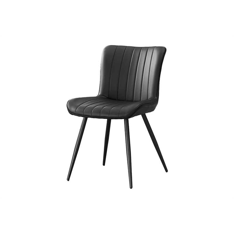 Pemberly Row Set of 2 Mid-Century Dining Chairs in Black Faux Leather with Metal