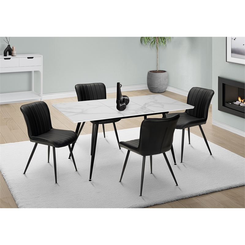 Pemberly Row Set of 2 Mid-Century Dining Chairs in Black Faux Leather with Metal