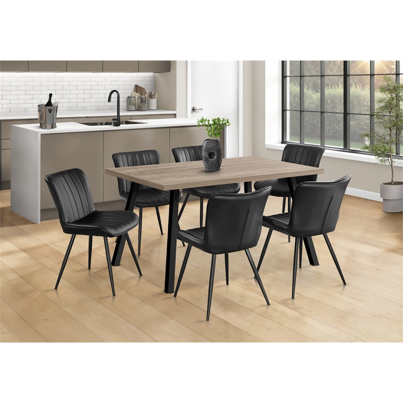 Pemberly Row Set of 2 Mid-Century Dining Chairs in Black Faux Leather with Metal