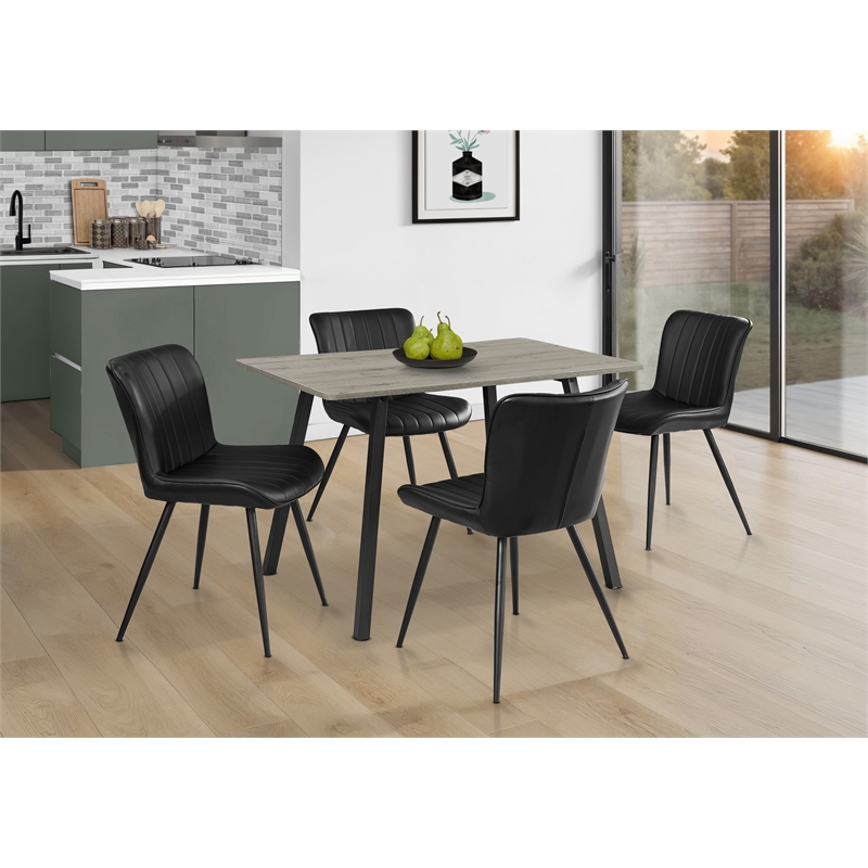 Pemberly Row Set of 2 Mid-Century Dining Chairs in Black Faux Leather with Metal