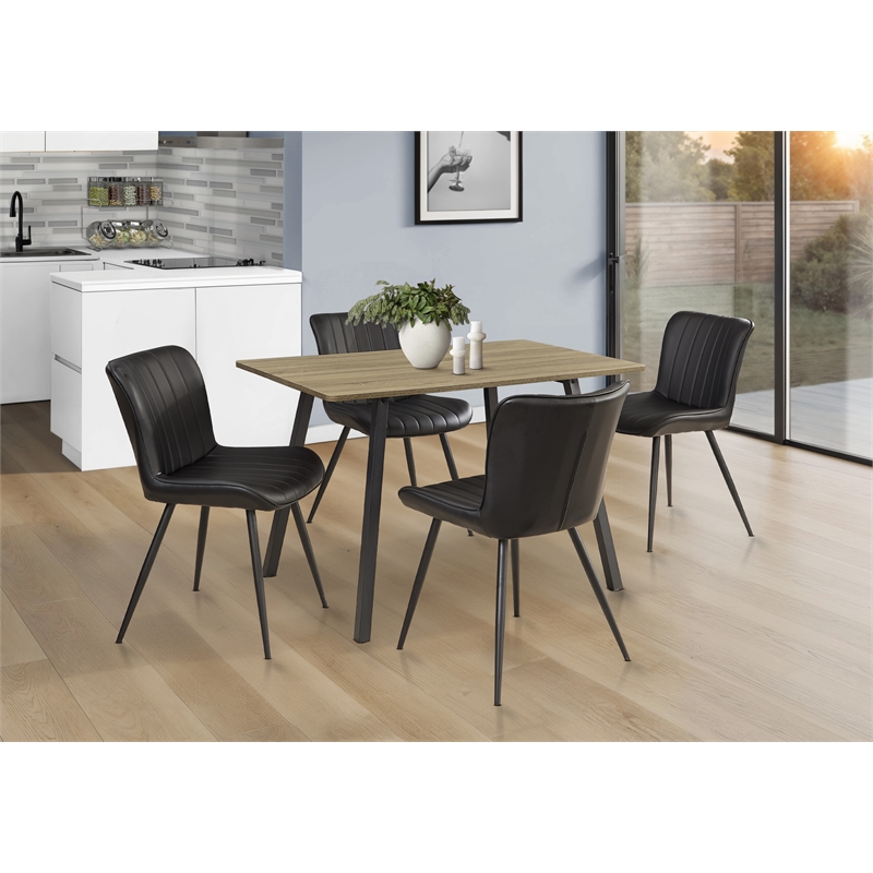 Pemberly Row Set of 2 Mid-Century Dining Chairs in Black Faux Leather with Metal