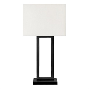 Pemberly Row 28&quot Black Metal Table Lamp with USB Port and Ivory Shade
