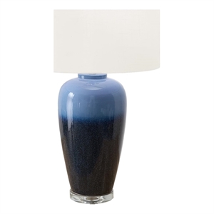 Pemberly Row 29&quot Blue Ceramic Table Lamp with Ivory Fabric Shade & Acrylic Base