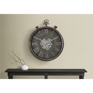 Pemberly Row 24&quot Round Moving Gear Wall Clock in Rustic Gray