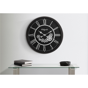 Pemberly Row 30&quot Oversized Round Moving Gear Wall Clock in Sleek Black