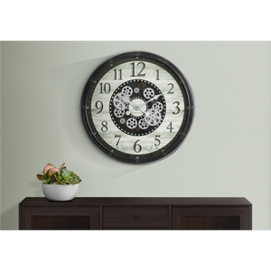 Pemberly Row 30&quot Oversized Round Moving Gear Wall Clock in Dark Brown