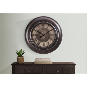 Pemberly Row 30&quot Oversized Round Wall Clock with Roman Numerals in Rustic Brown