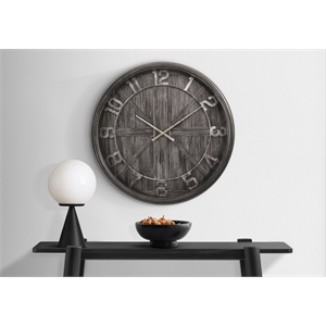 Pemberly Row 30&quot Oversized Round Wall Clock with Wood-Look Face in Brown
