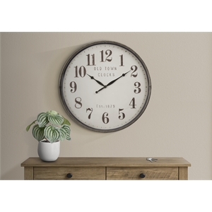 Pemberly Row 30&quot Oversized Round Wall Clock with Vintage Print in Rich Brown