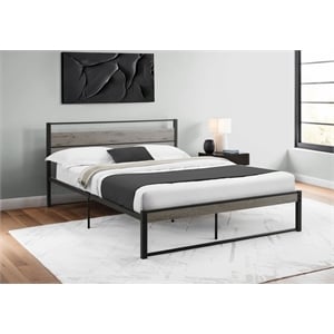 Pemberly Row Queen Metal Platform Bed with Gray Laminate Paneling