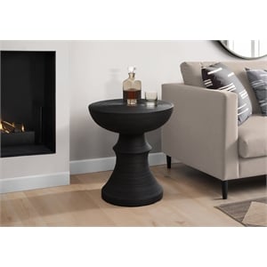 Pemberly Row 25&quot Round Ribbed Bowl-Top Indoor/Outdoor Accent Table in Black